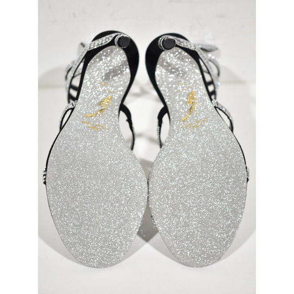 Rene Caovilla Margot Black Silver Crystal Ankle Wrap Strap Sandal Heel Pump 38 - Picture 12 of 12